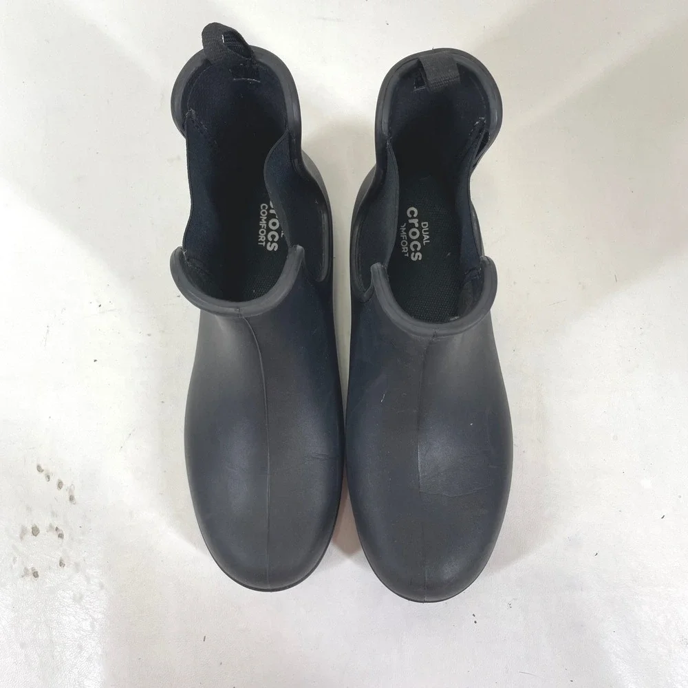 Crocs Freesail Chelsea Boot Womens 10 Black Rain Ankle Rubber Waterproof 204630